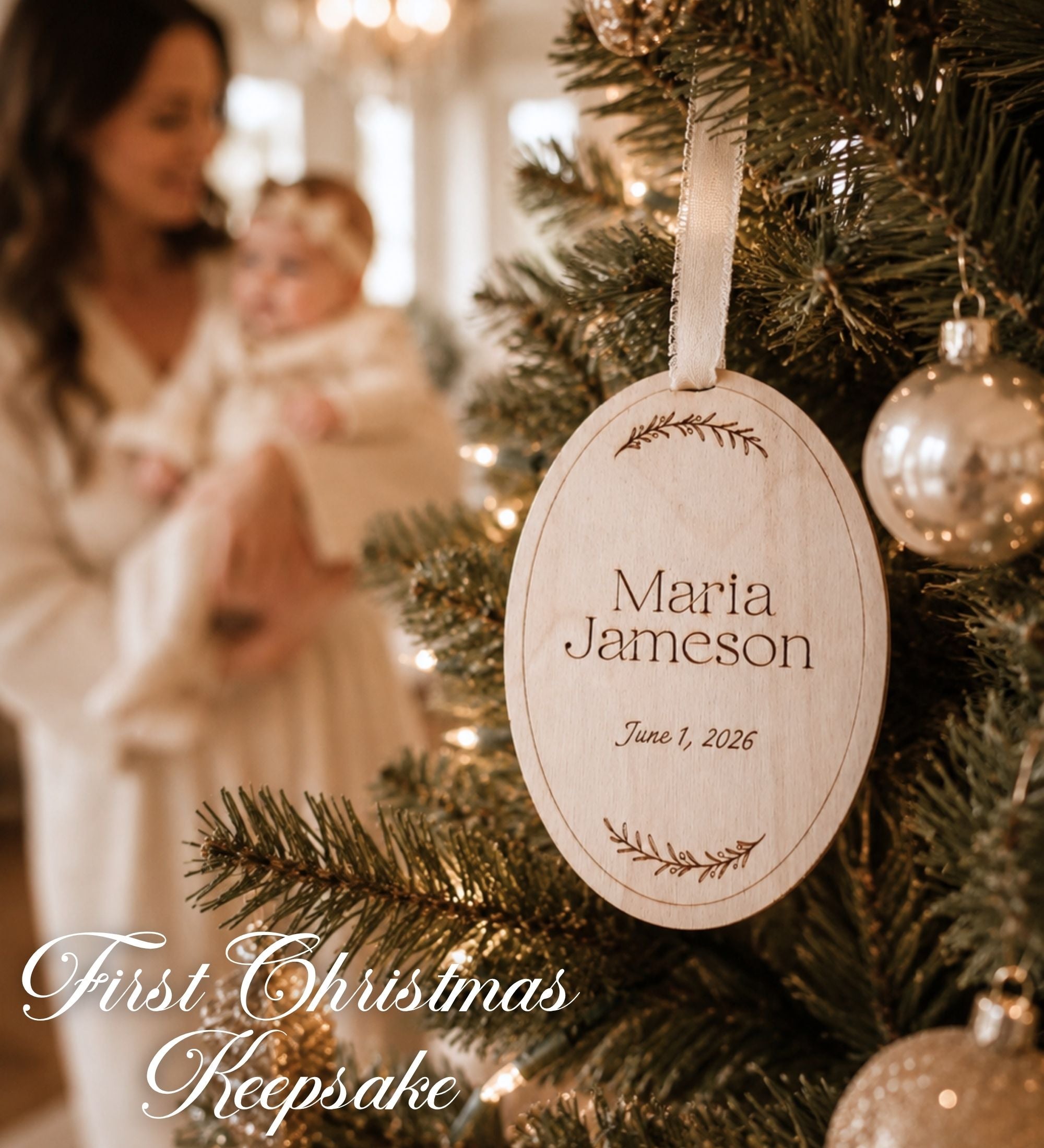 First Light - Oval Wooden Baby Ornament