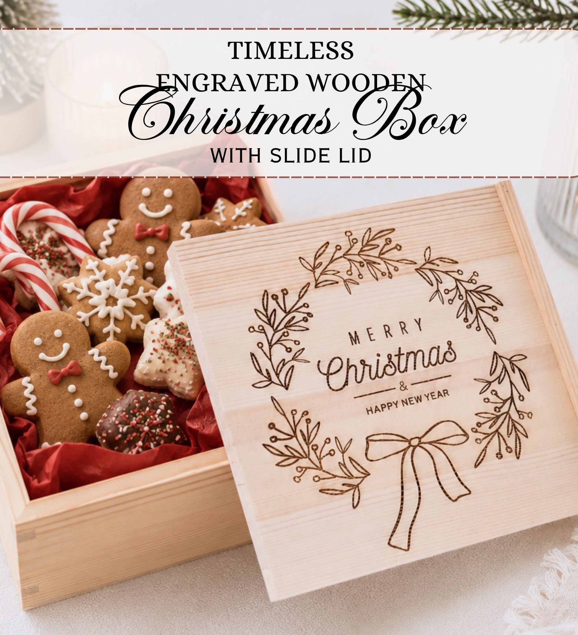 Wooden Christmas Gift Box with Slide Lid