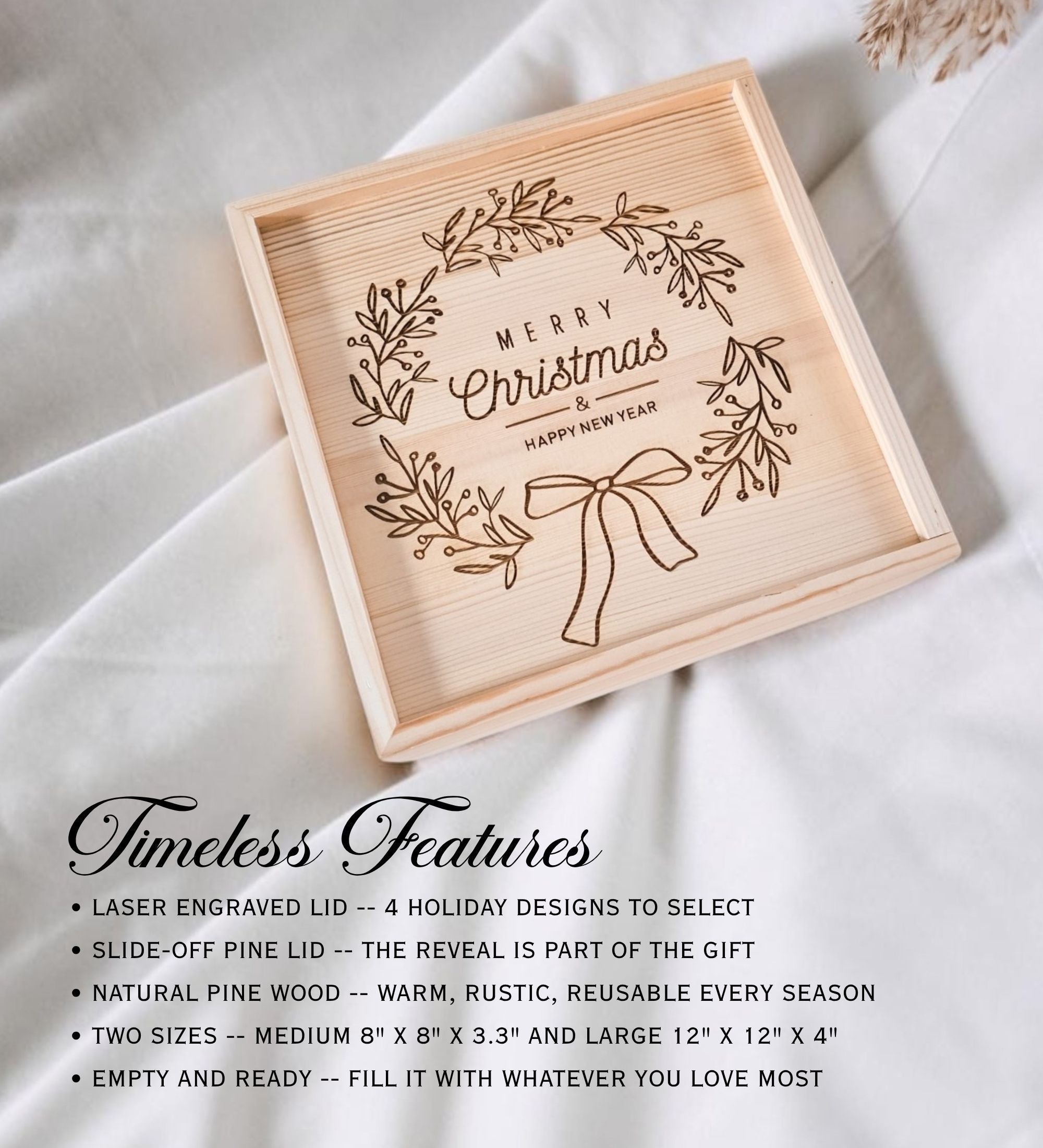Wooden Christmas Gift Box with Slide Lid