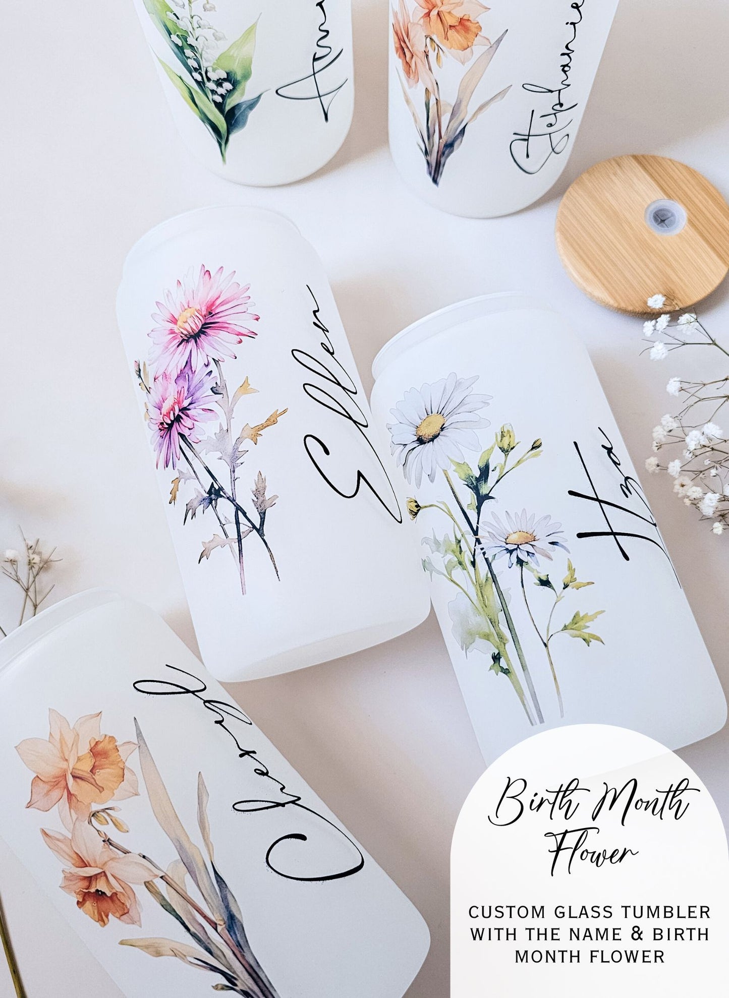 Birth Month Flower Glass Tumbler