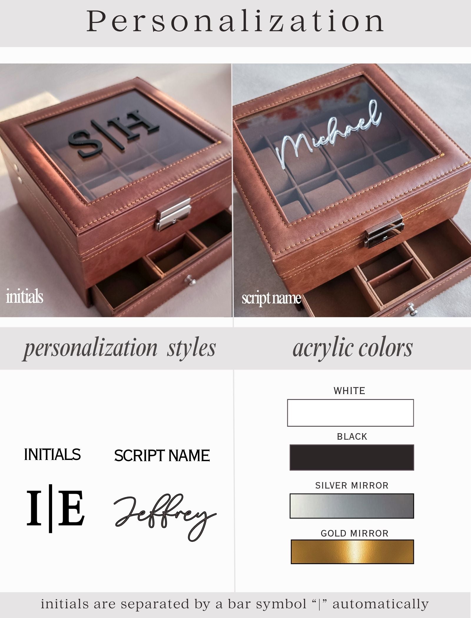 Personalized Leather Watch Box with Drawer