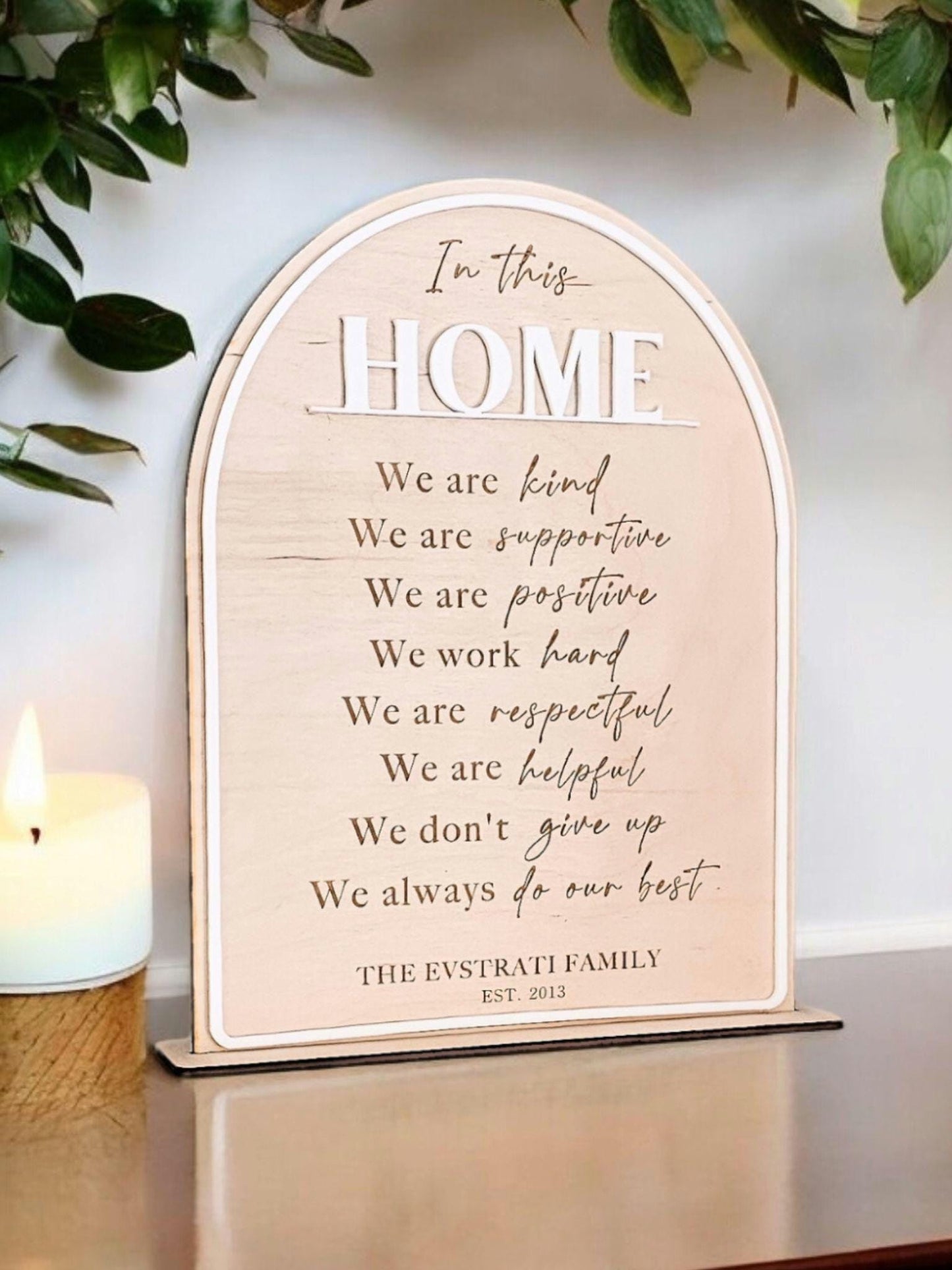 Wooden Wall Hanging Family Name Established Sign Inspirational Home Decor Arched Birchwood Family Rule Display Personalized Housewarming Gift Anniversary Present Christmas Gift