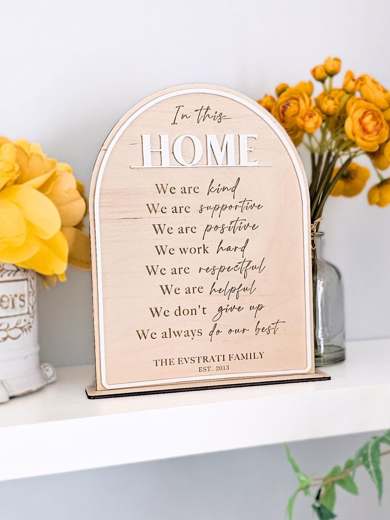 Family Rules Sign Personalized Wooden Sign Family Values Display Home Decor Wall Art Customizable Sign Family Name Established Birchwood Sign Arched Design Inspirational Home Decor Family Room Decor