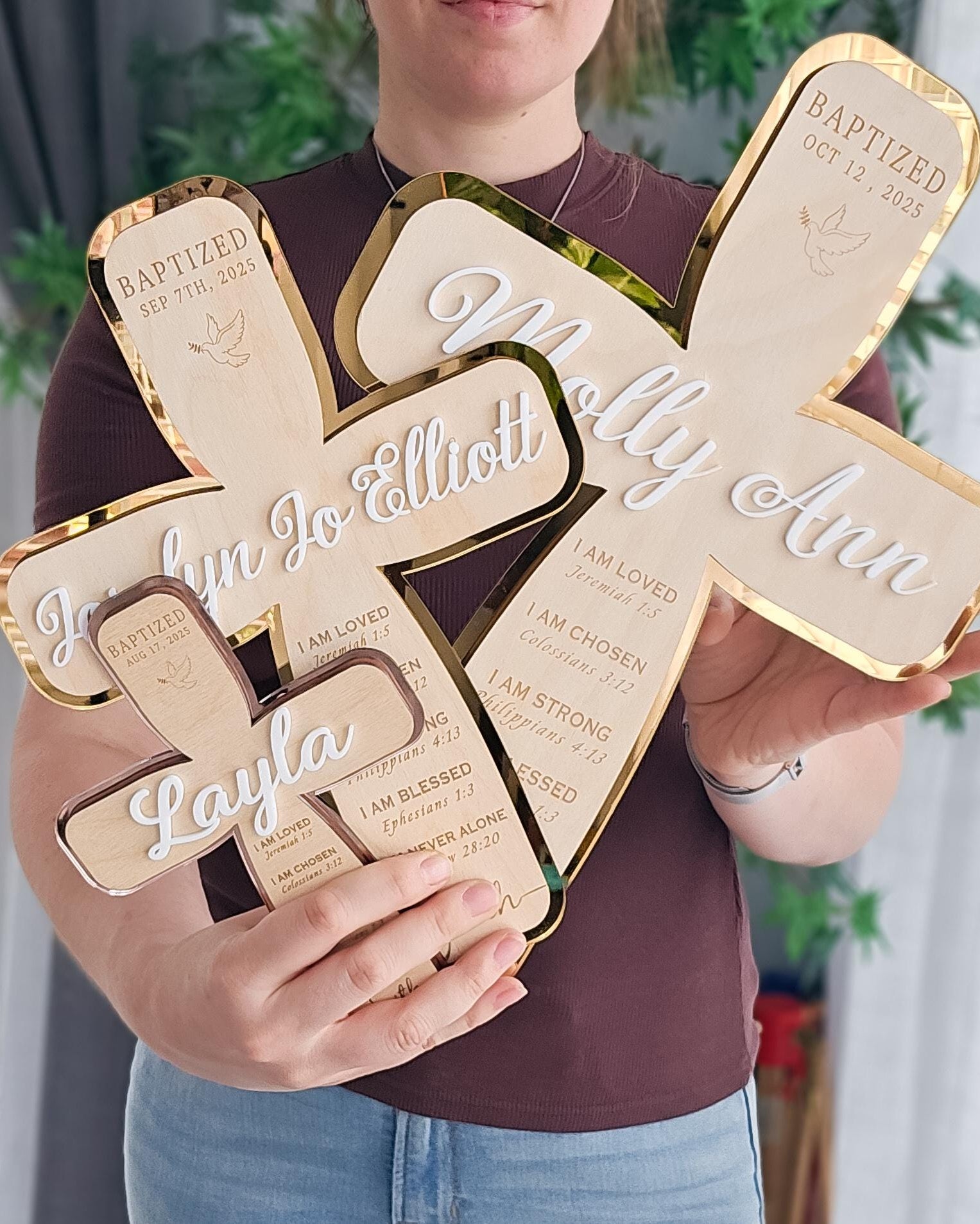 Personalized cross for godchild baptism gift with scripture design option and mirror acrylic accent