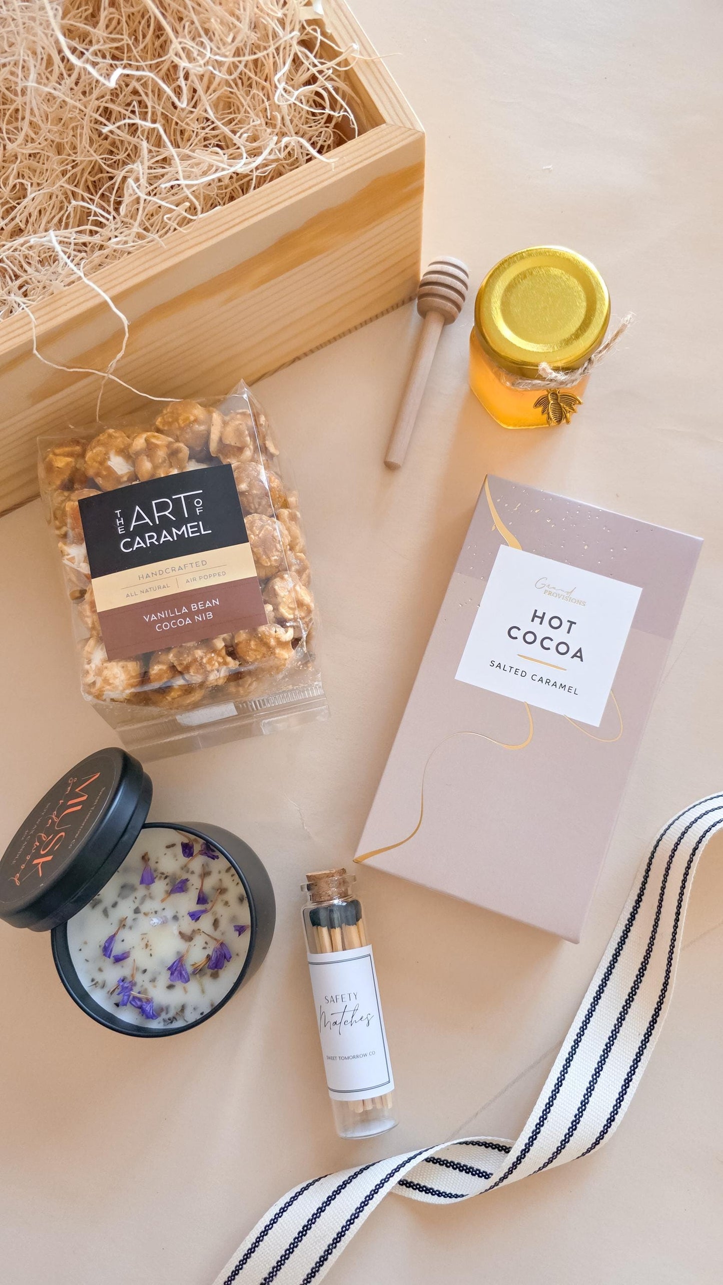 Birthday or thank you gift for her, curated cozy gift box with warm neutral styling