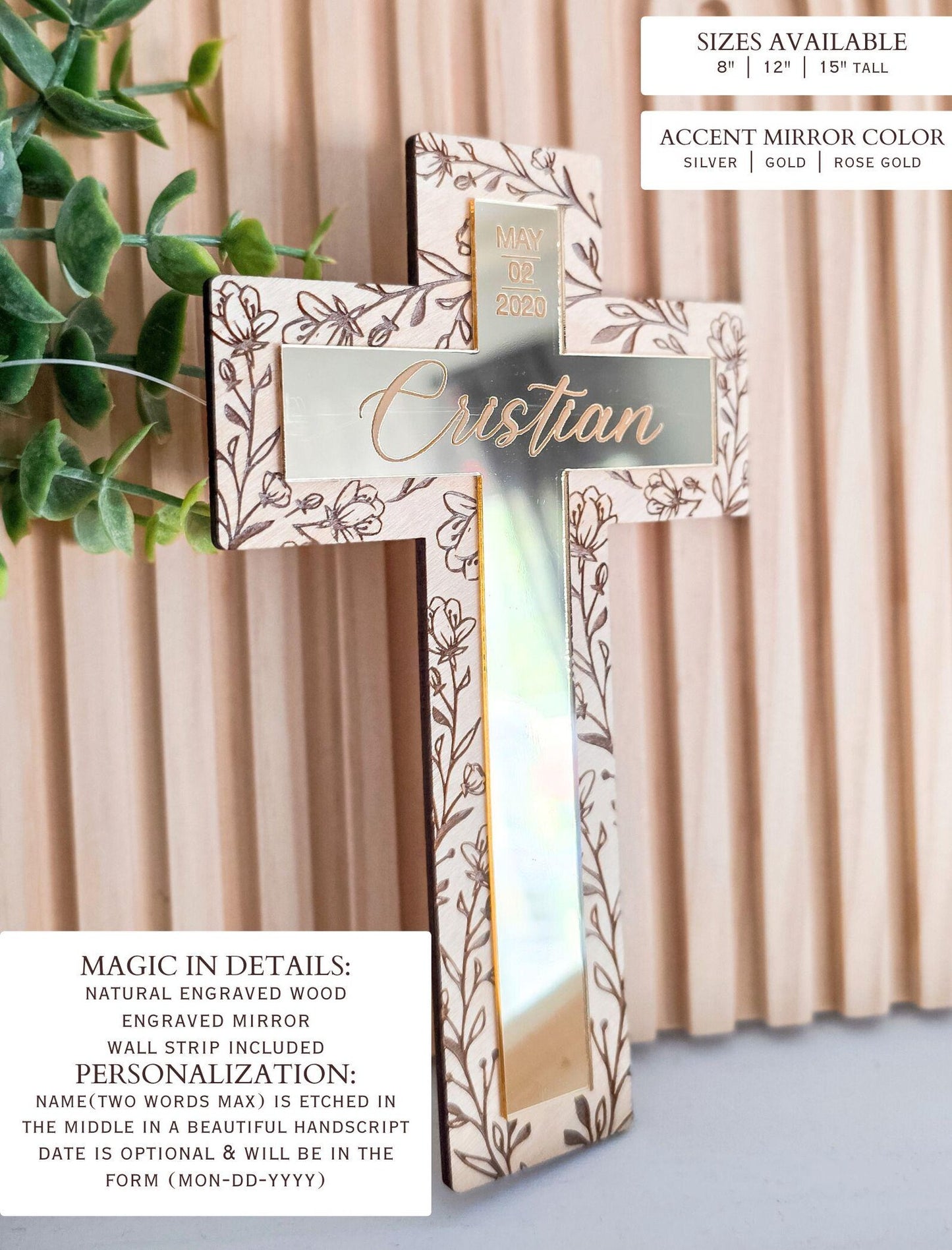 Floral Custom Baptism Cross