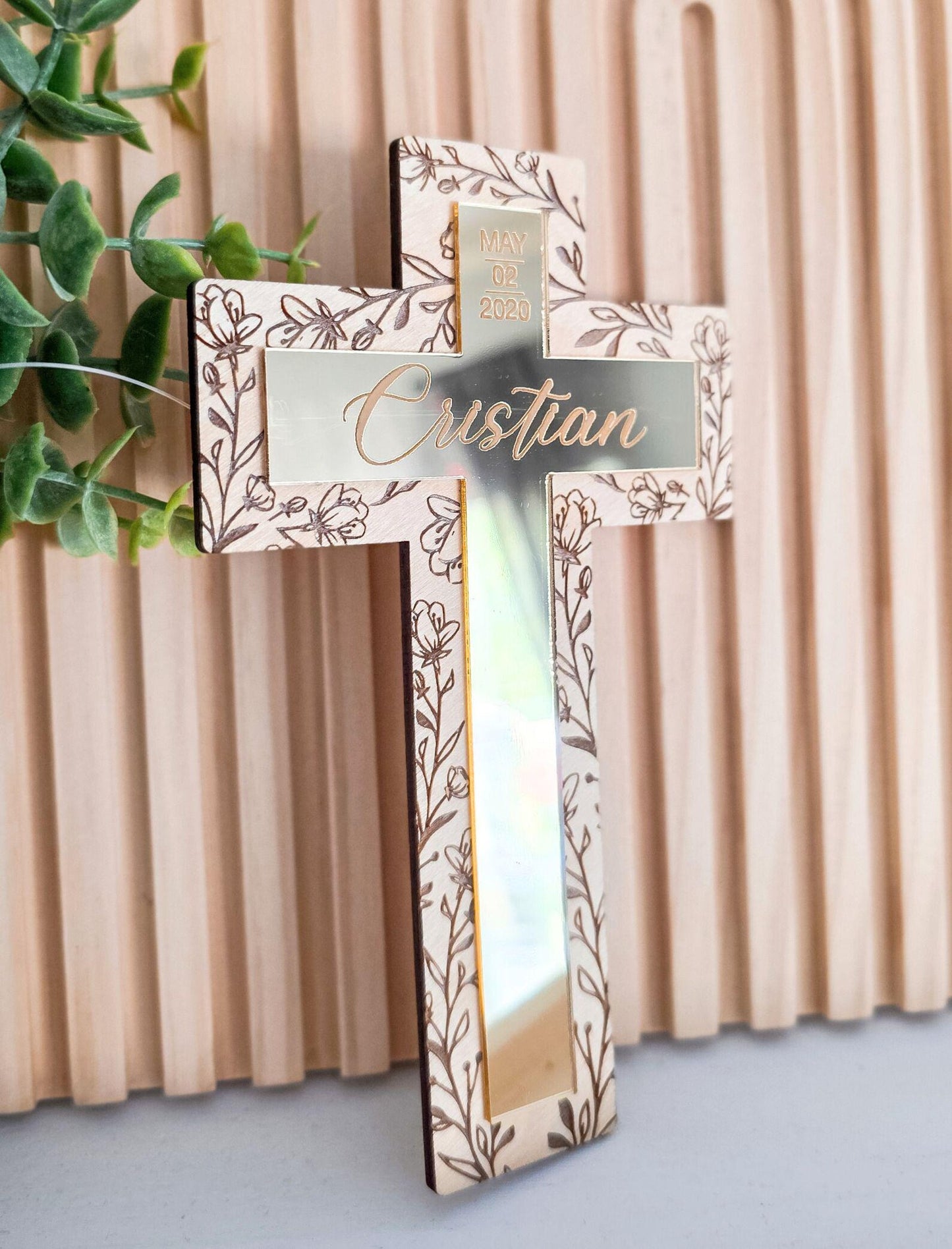 Floral Custom Baptism Cross