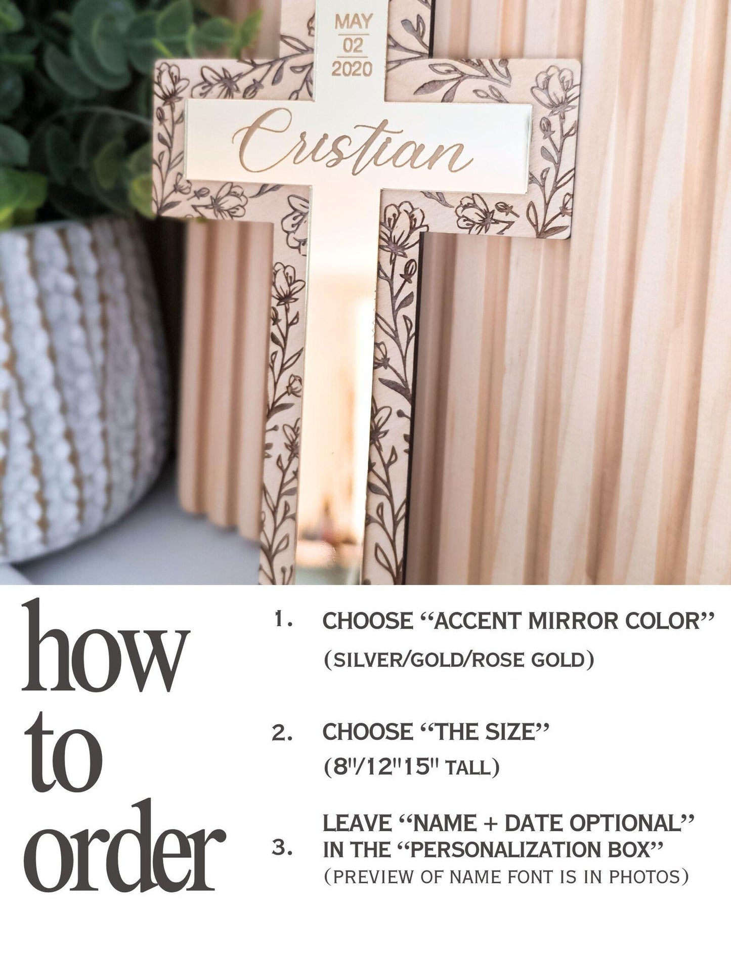 Floral Custom Baptism Cross