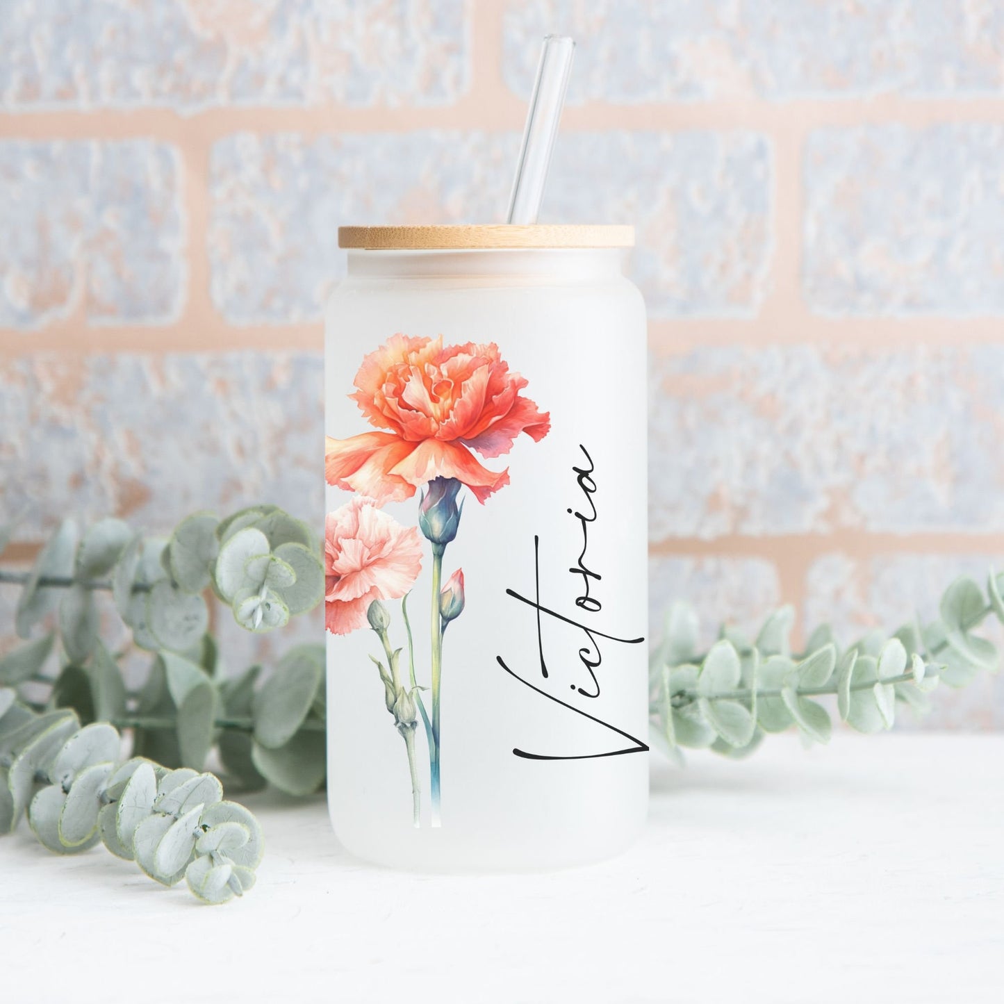 Birth Month Flower Glass Tumbler
