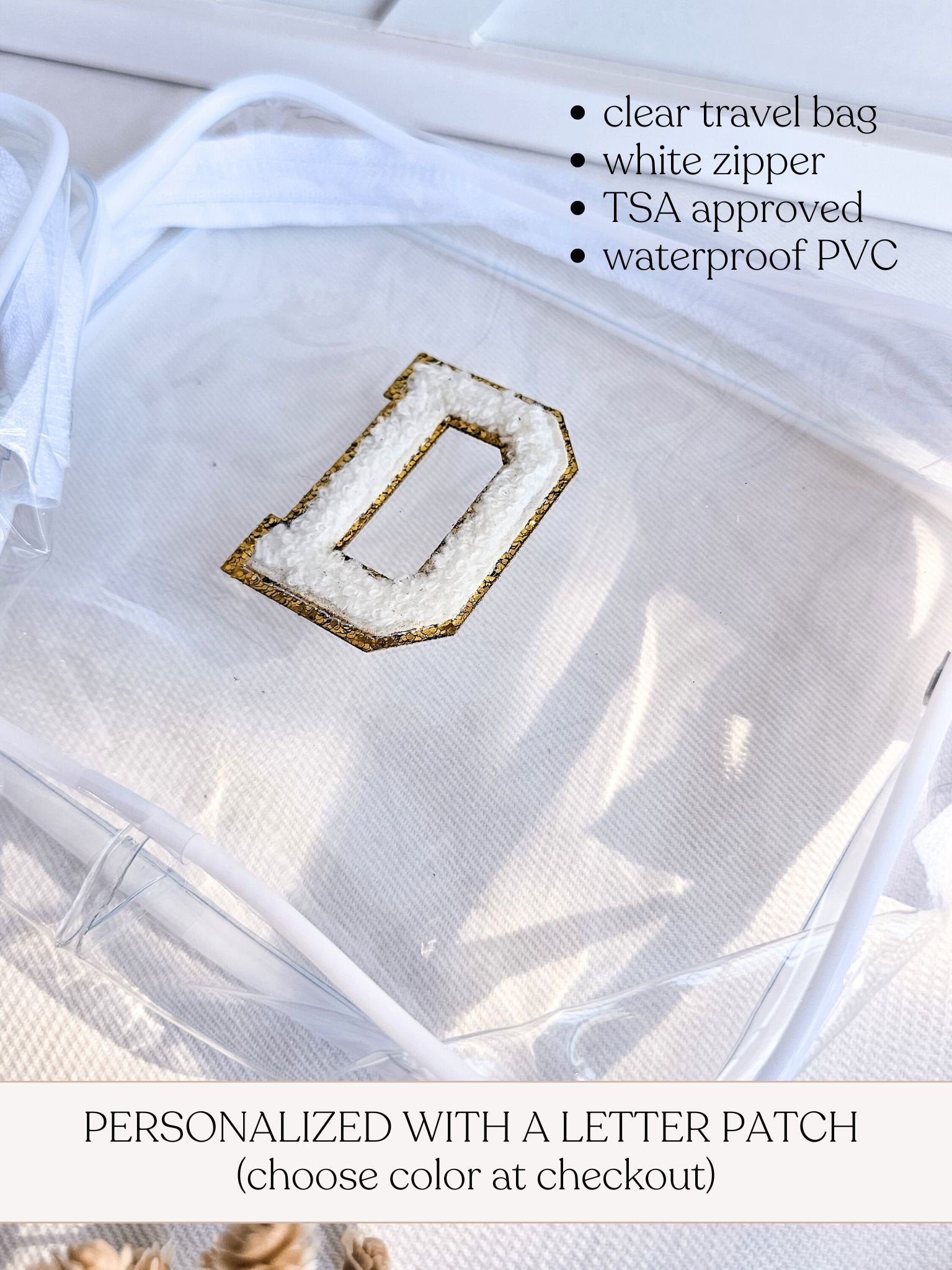 Letter Patch Clear Cosmetic Pouch