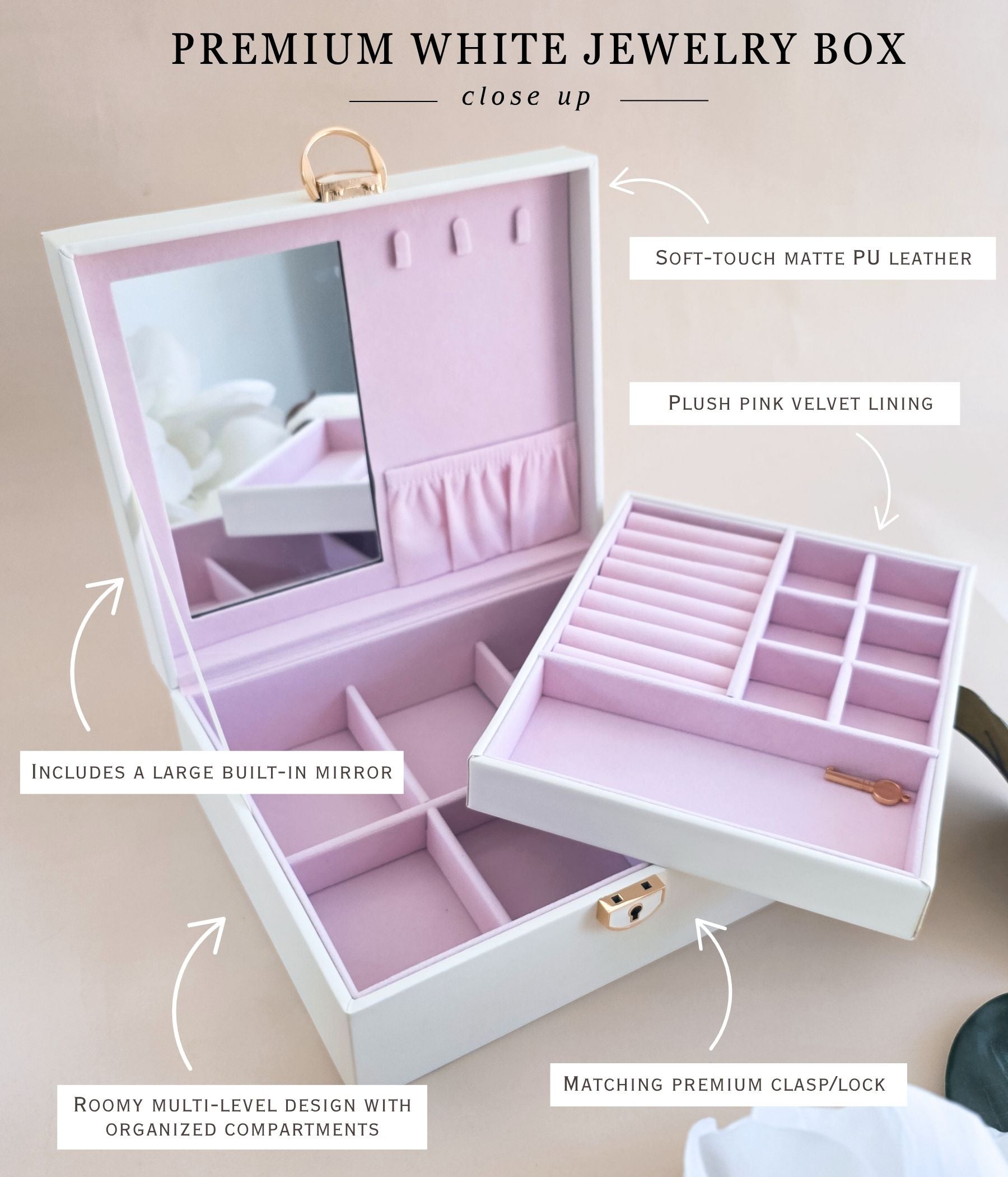 Premium White Personalized Jewelry Organizer