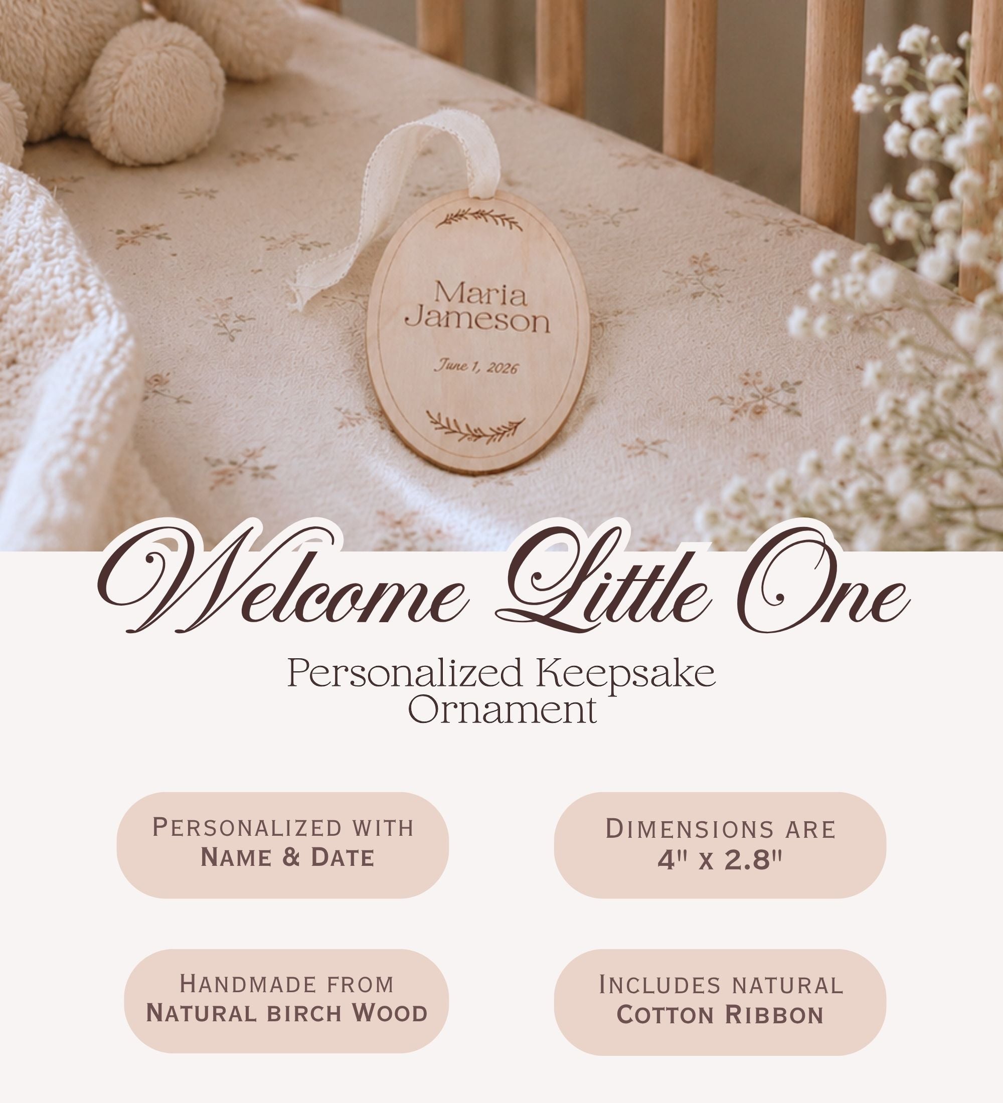 First Light - Oval Wooden Baby Ornament