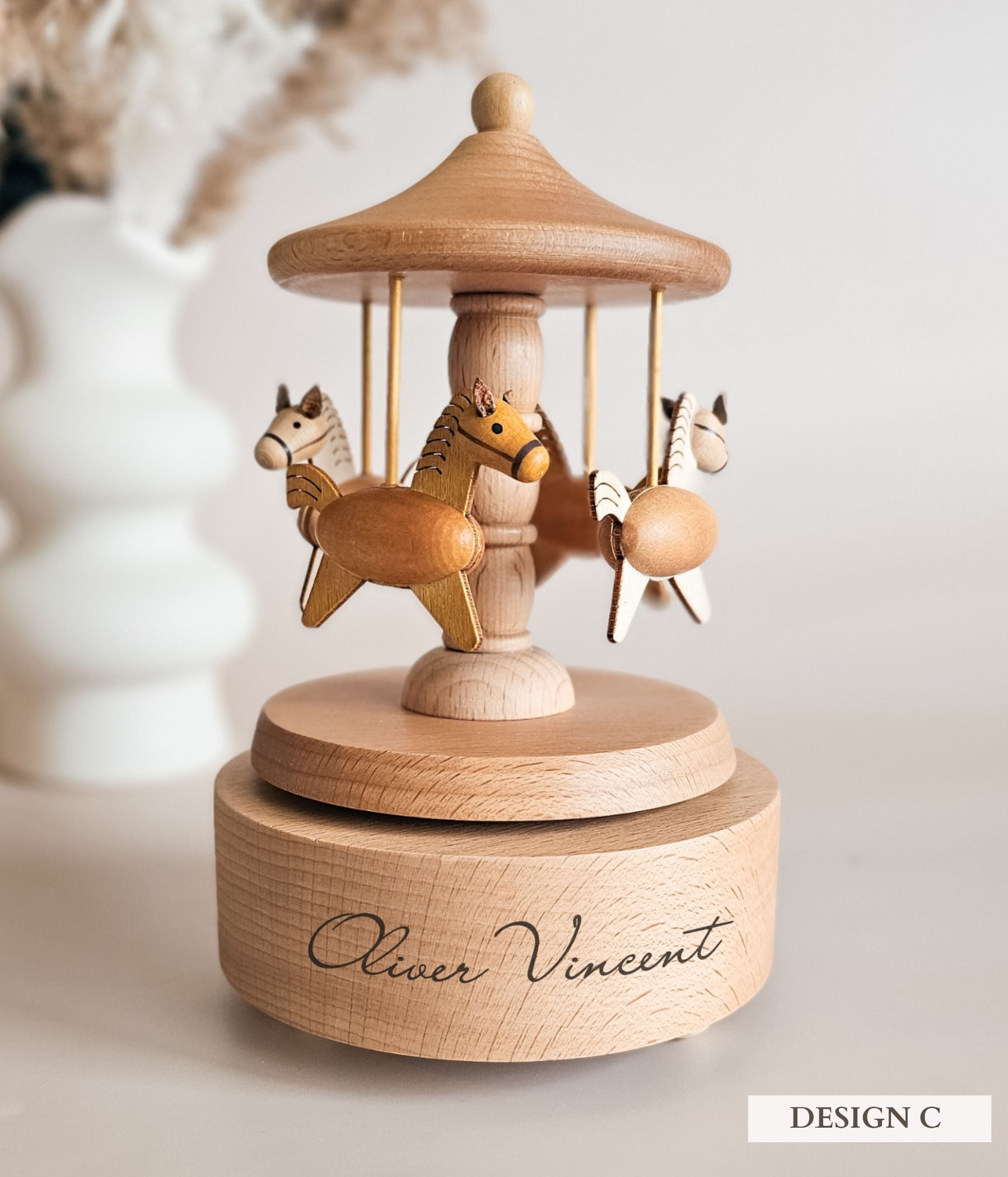 Personalized Wooden Musical Carousel Keepsake