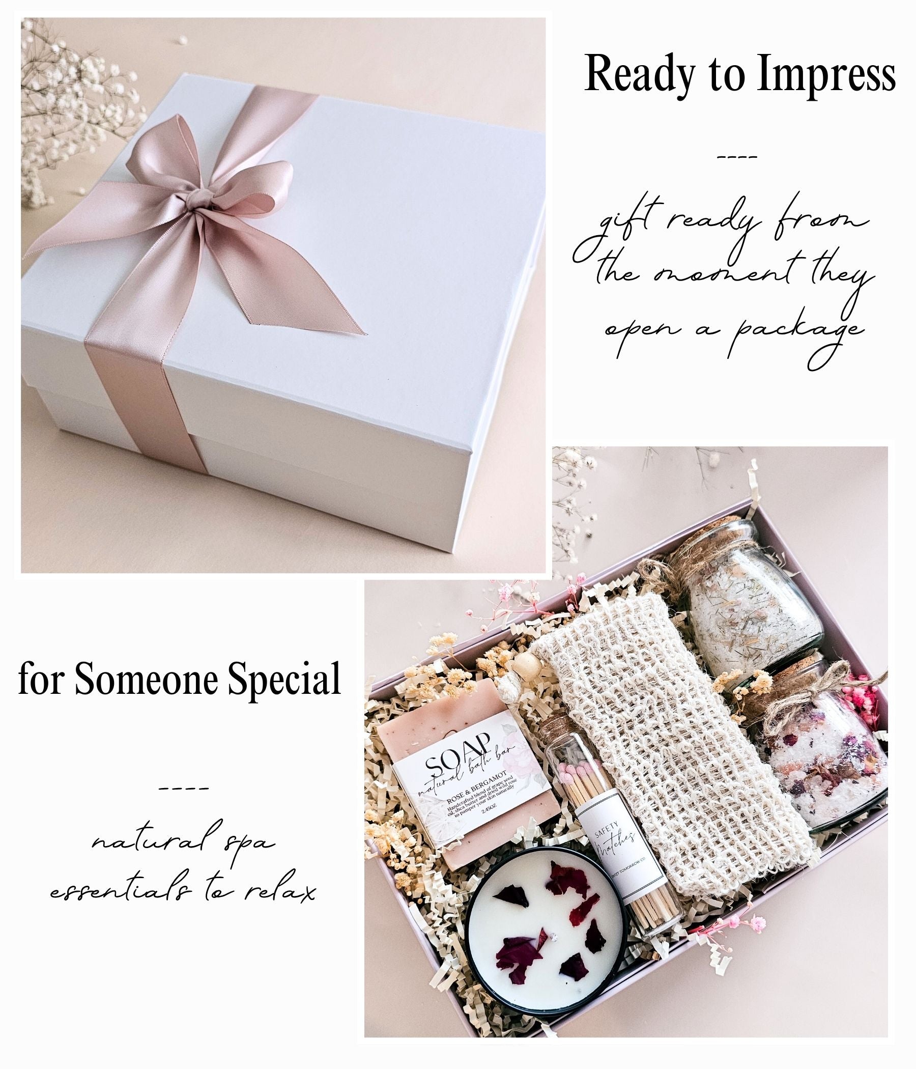 Relaxation gift box for expecting mom, client, or friend with natural spa essentials