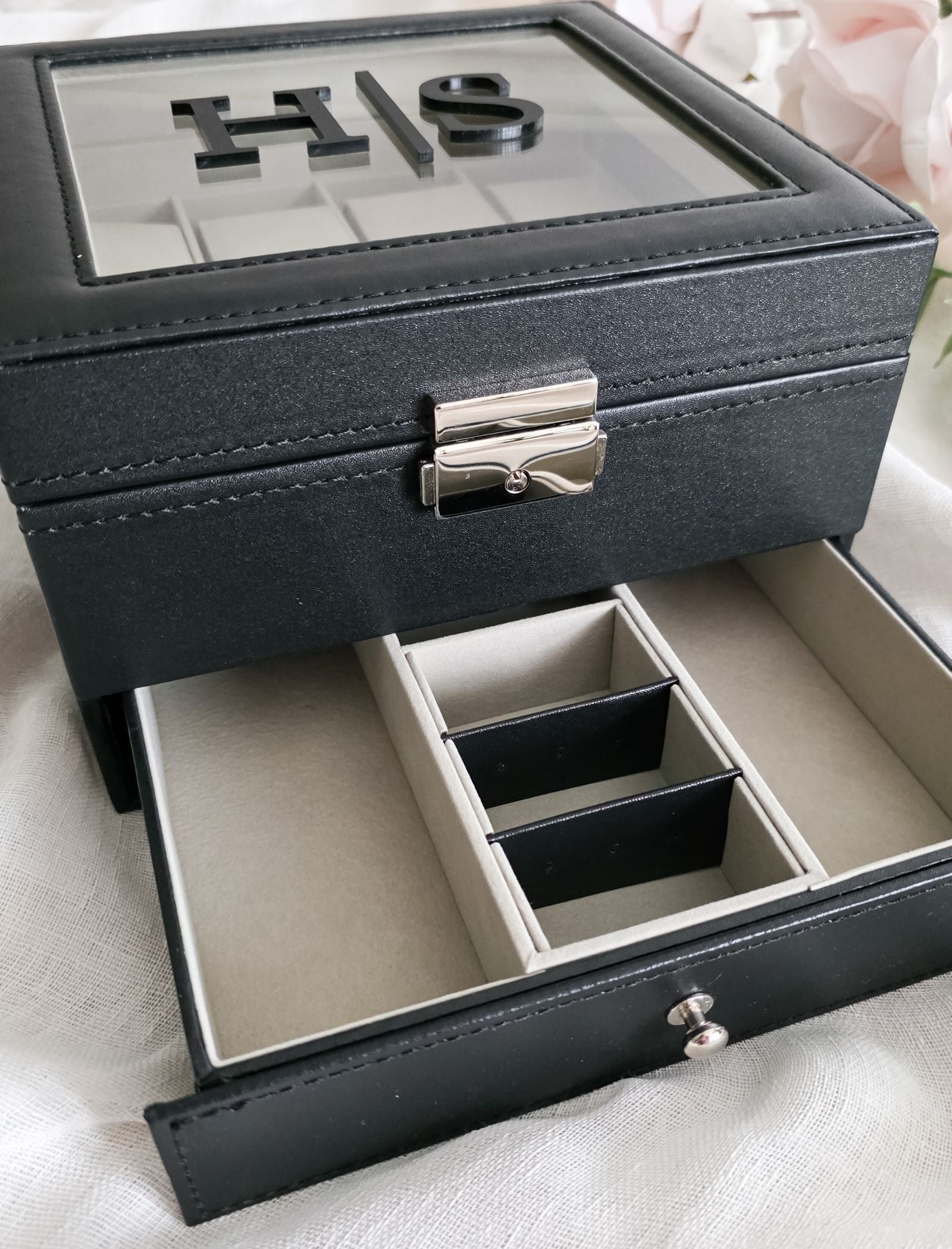 Personalized Leather Watch Box with Drawer