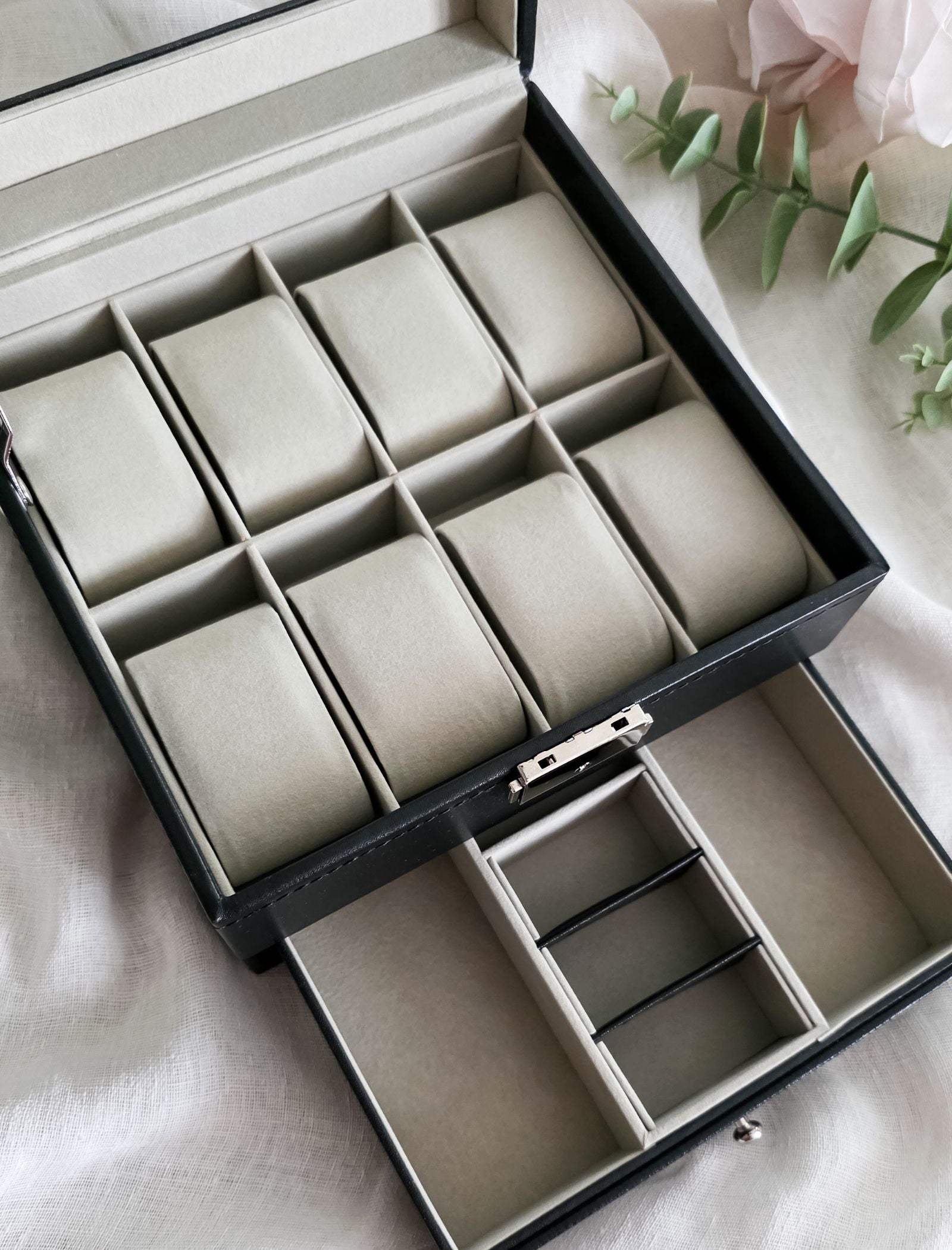Personalized Leather Watch Box with Drawer