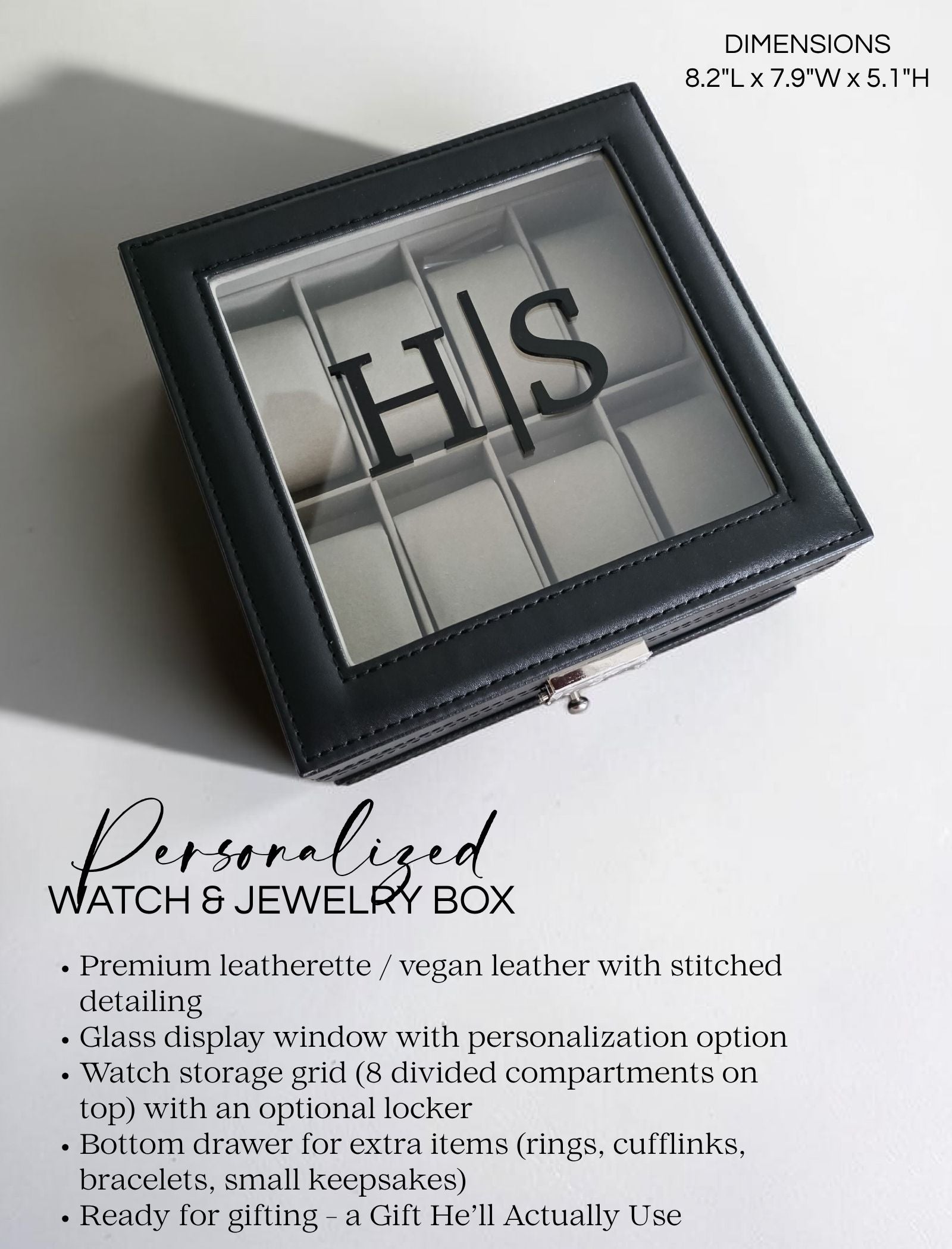 Personalized Leather Watch Box with Drawer
