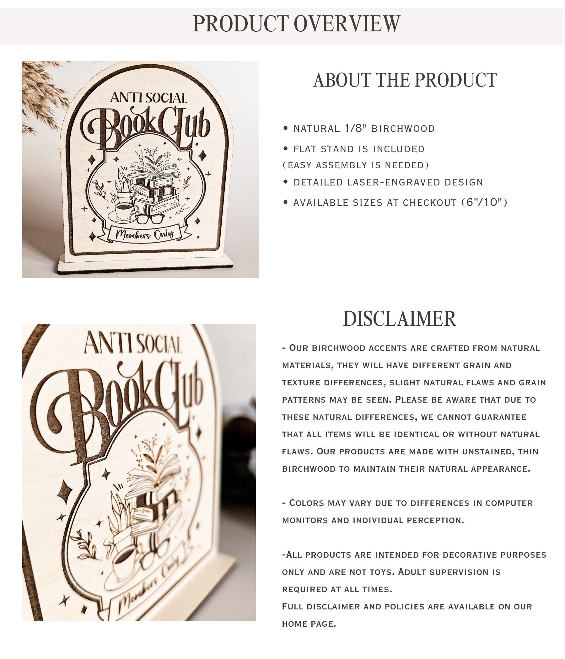 Laser engraved bookish home decor sign for bookshelf with “Members Only” banner detail