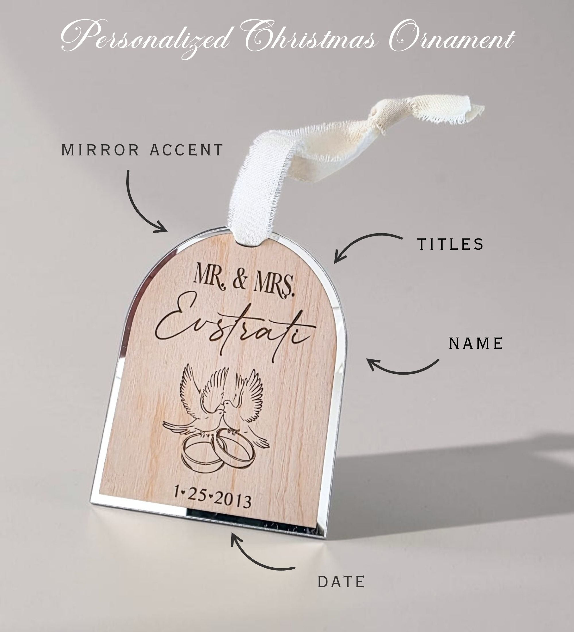 Mr and Mrs Wedding Date Ornament Doves