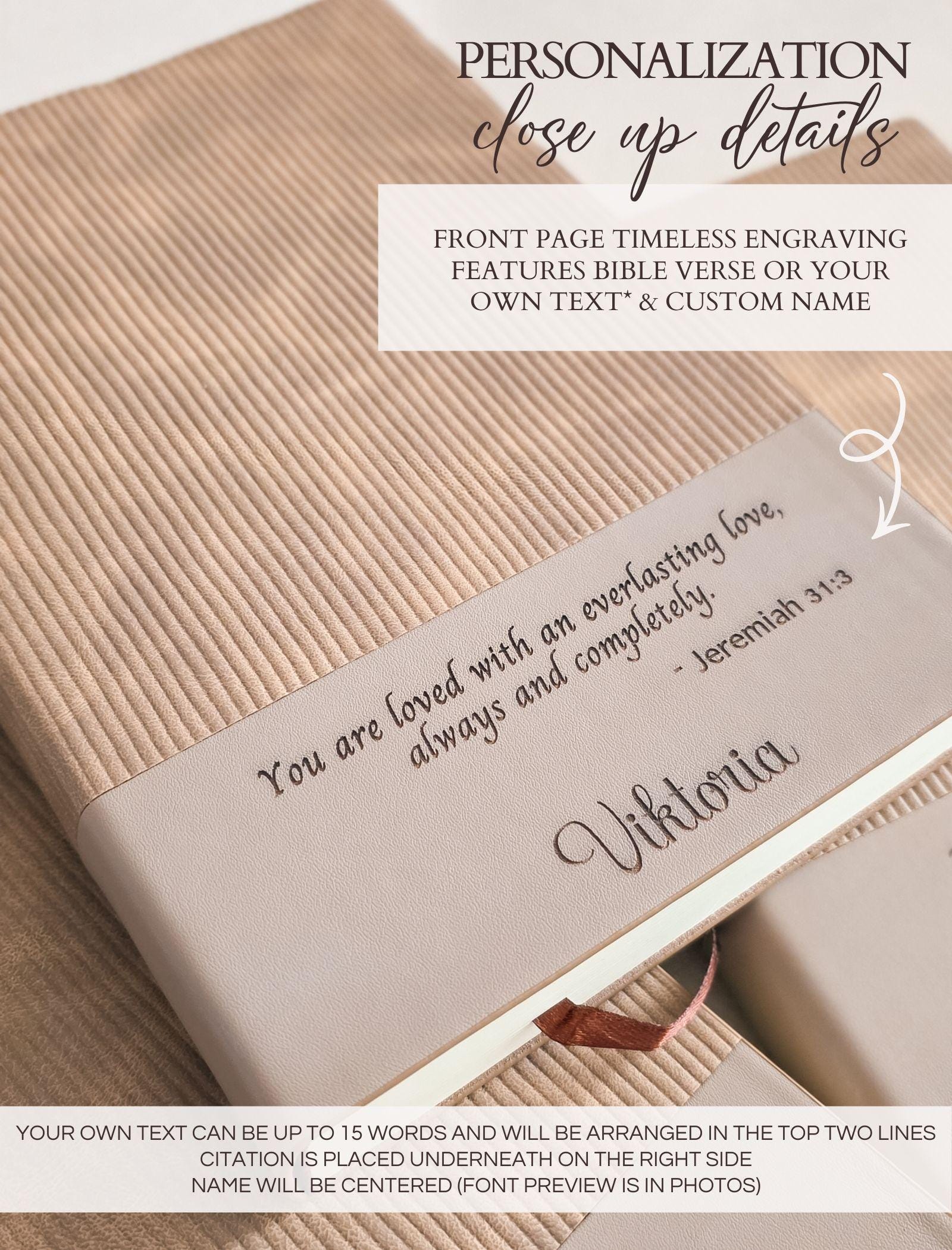 Personalized Christian prayer journal with ribbed suede and leatherette cover and 500 lined pages