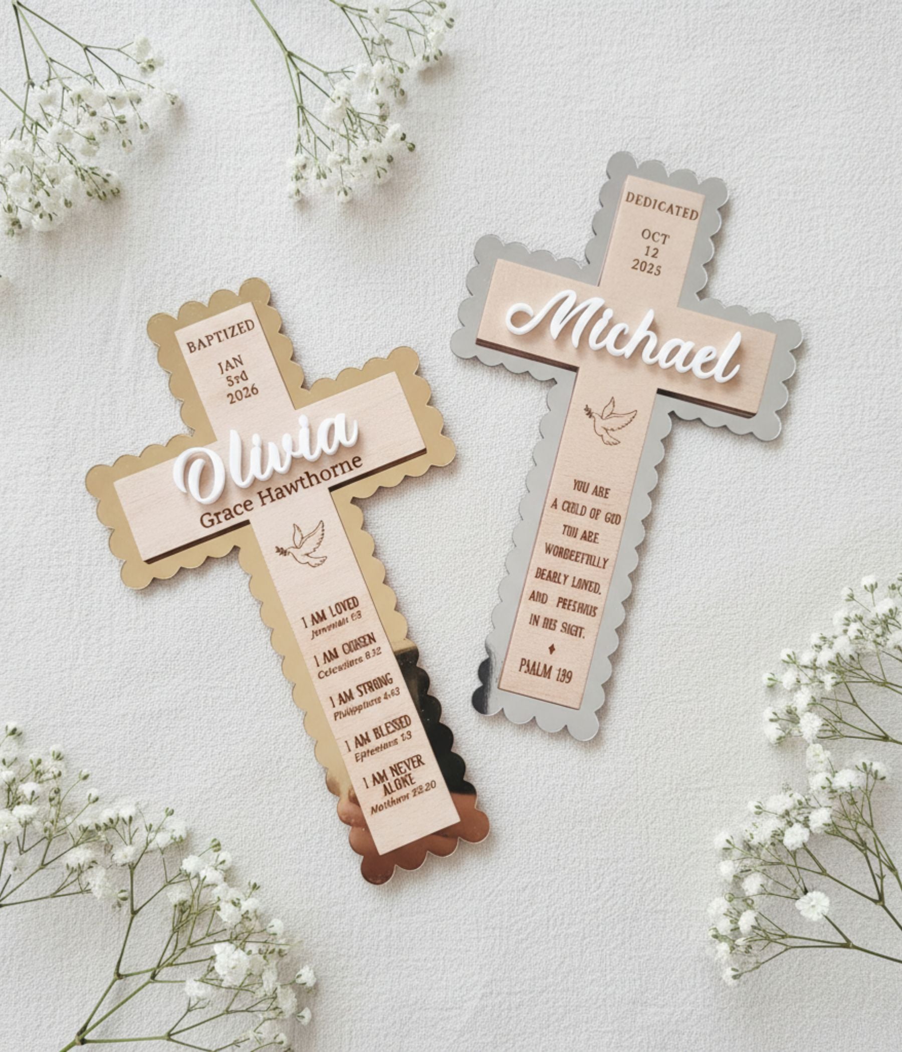 Personalized baptism nursery decor cross with name and date for baby boy or baby girl
