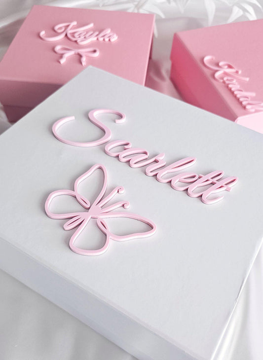 Personalized magnetic gift box with butterfly design and custom text