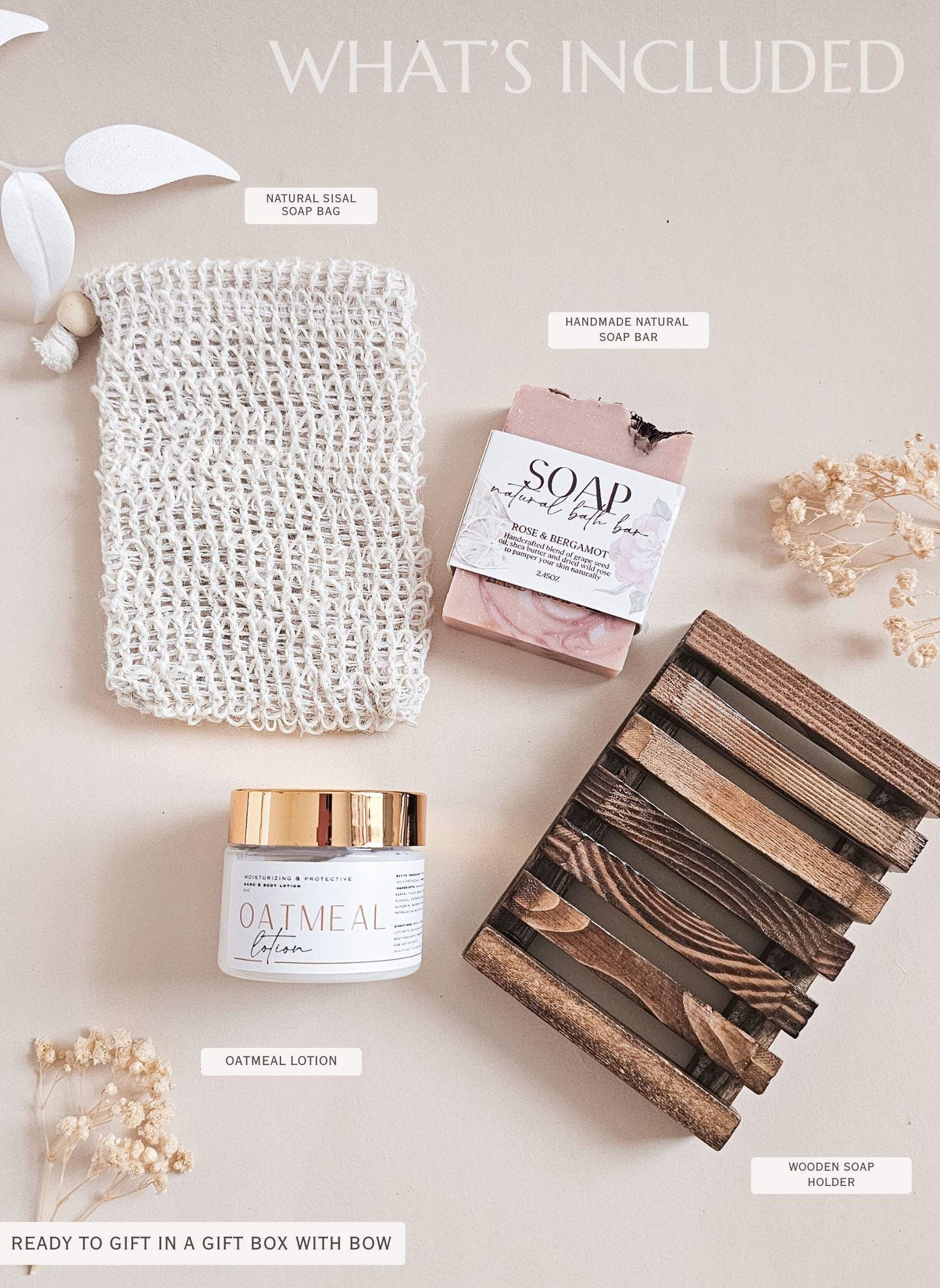 Self-care gift box featuring handmade soap and lotion elegant minimalist packaging ideal for wellness gifting or staff appreciation