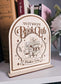 Wooden engraved "Anti-Social Book Club" sign with books and coffee design – natural birchwood décor for book lovers