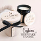 Personalized wedding candle with engraved wooden lid and ribbon detail