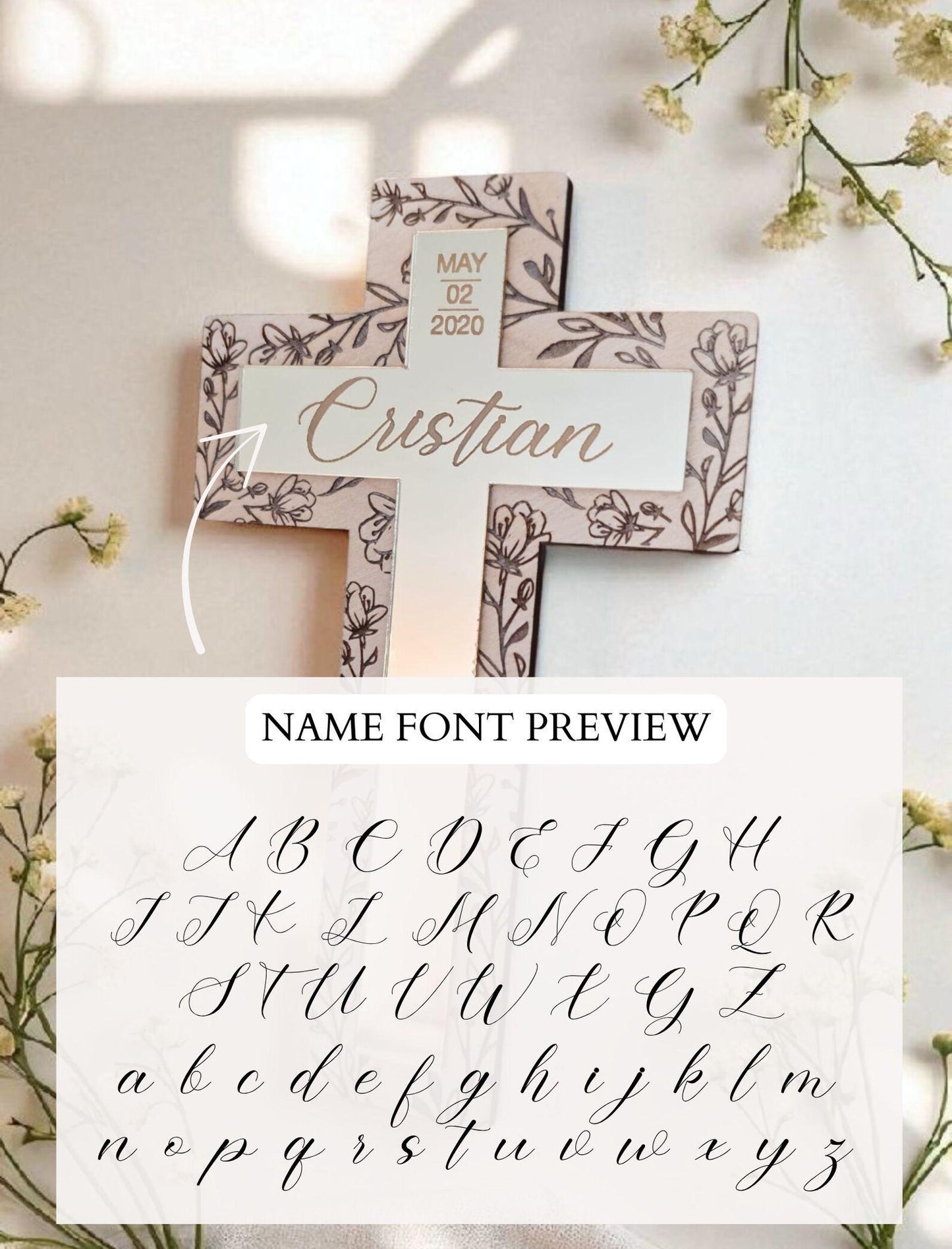 Floral Custom Baptism Cross