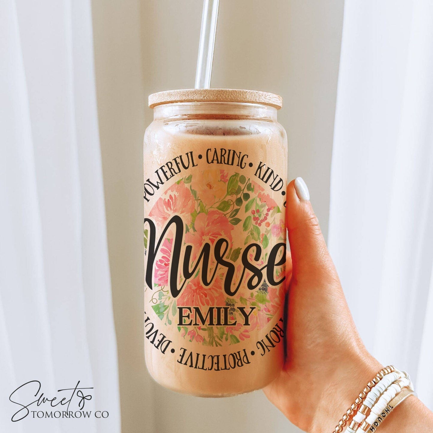 Floral Nurse Glass Tumbler