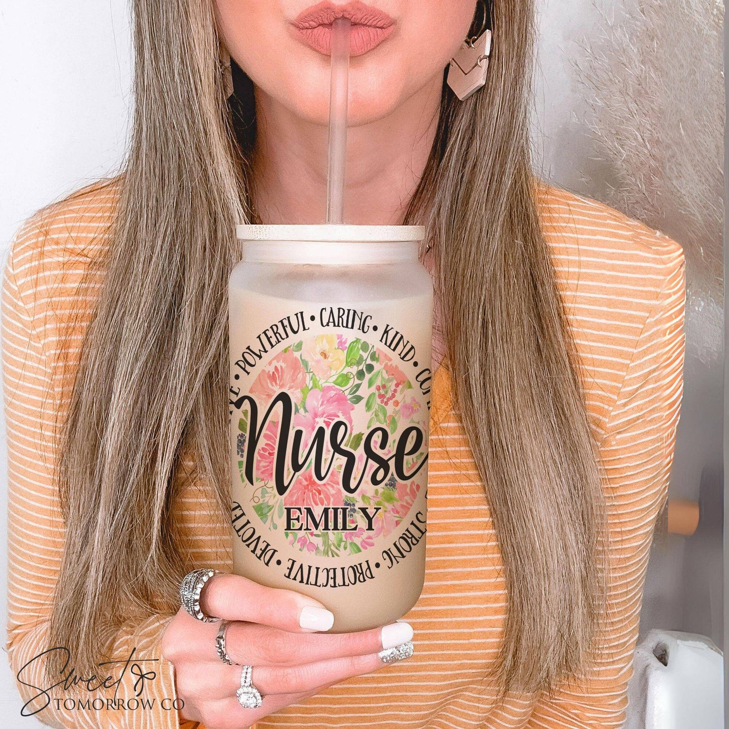 Floral Nurse Glass Tumbler