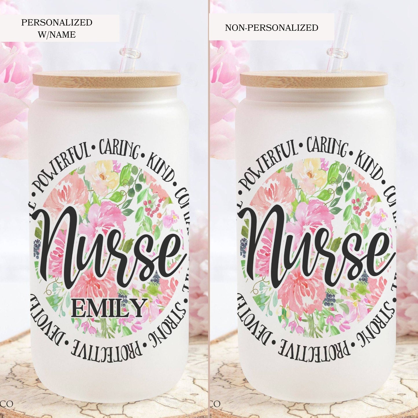 Floral Nurse Glass Tumbler