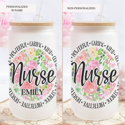 Floral Nurse Glass Tumbler