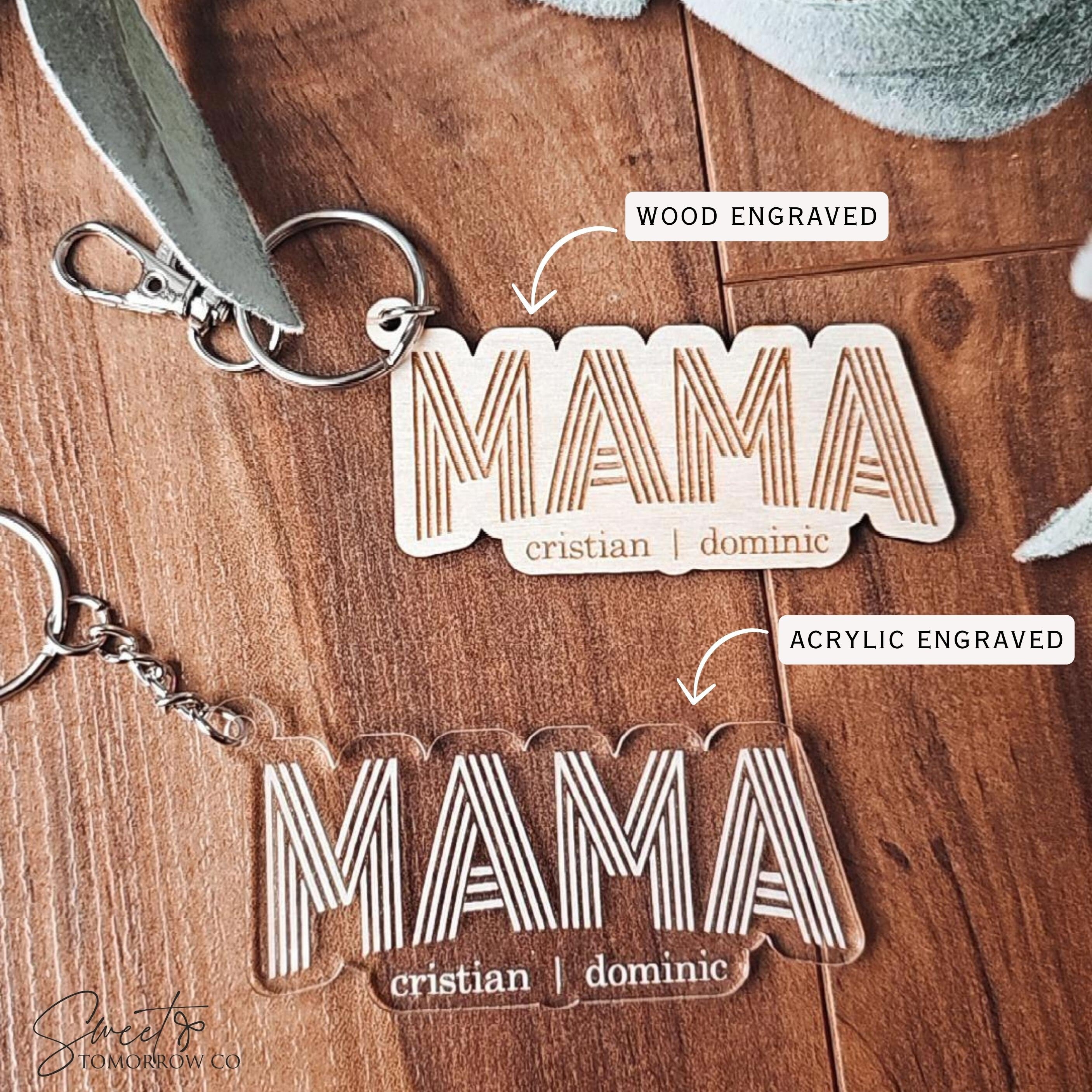 Retro Mama Keychain with Kids Names