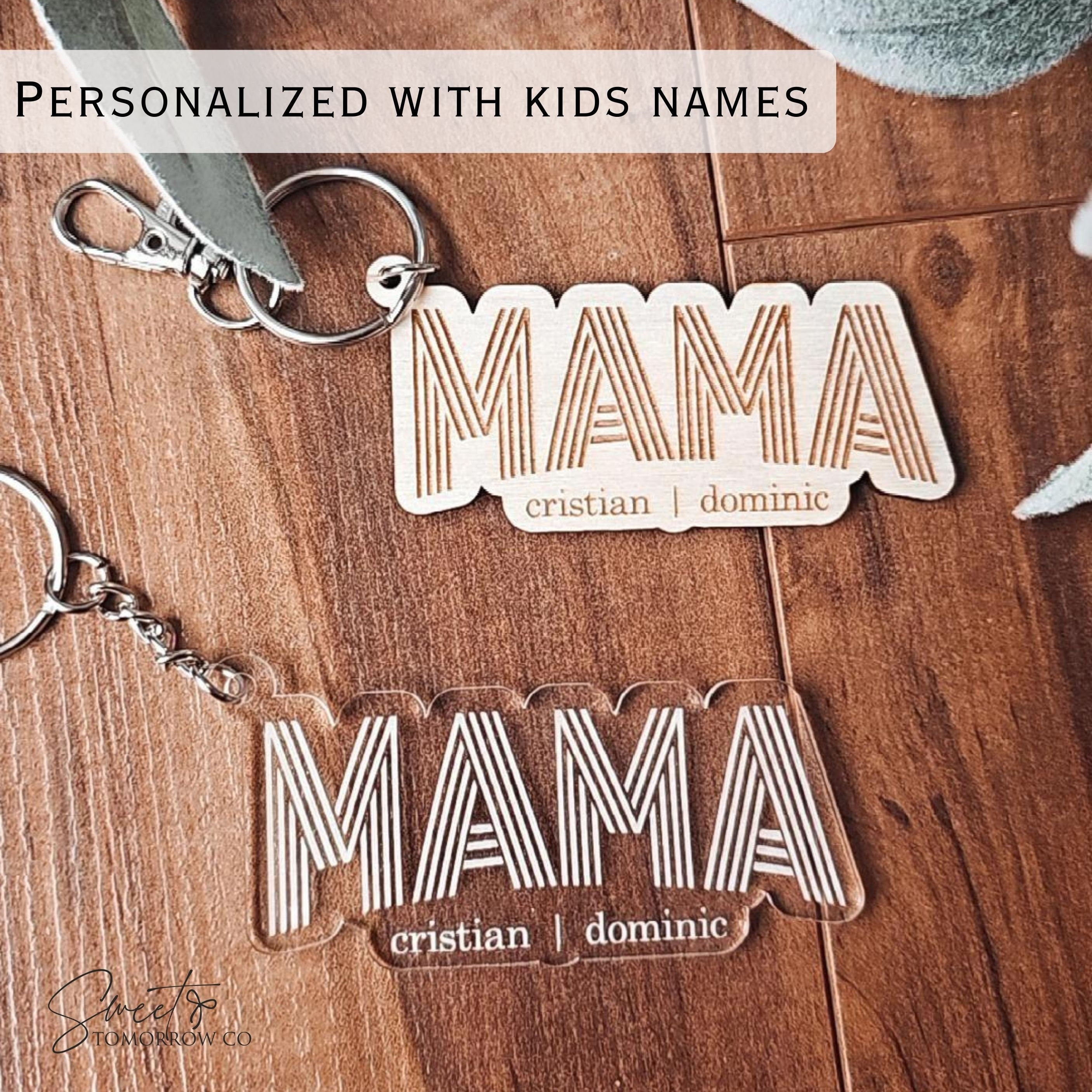 Retro Mama Keychain with Kids Names