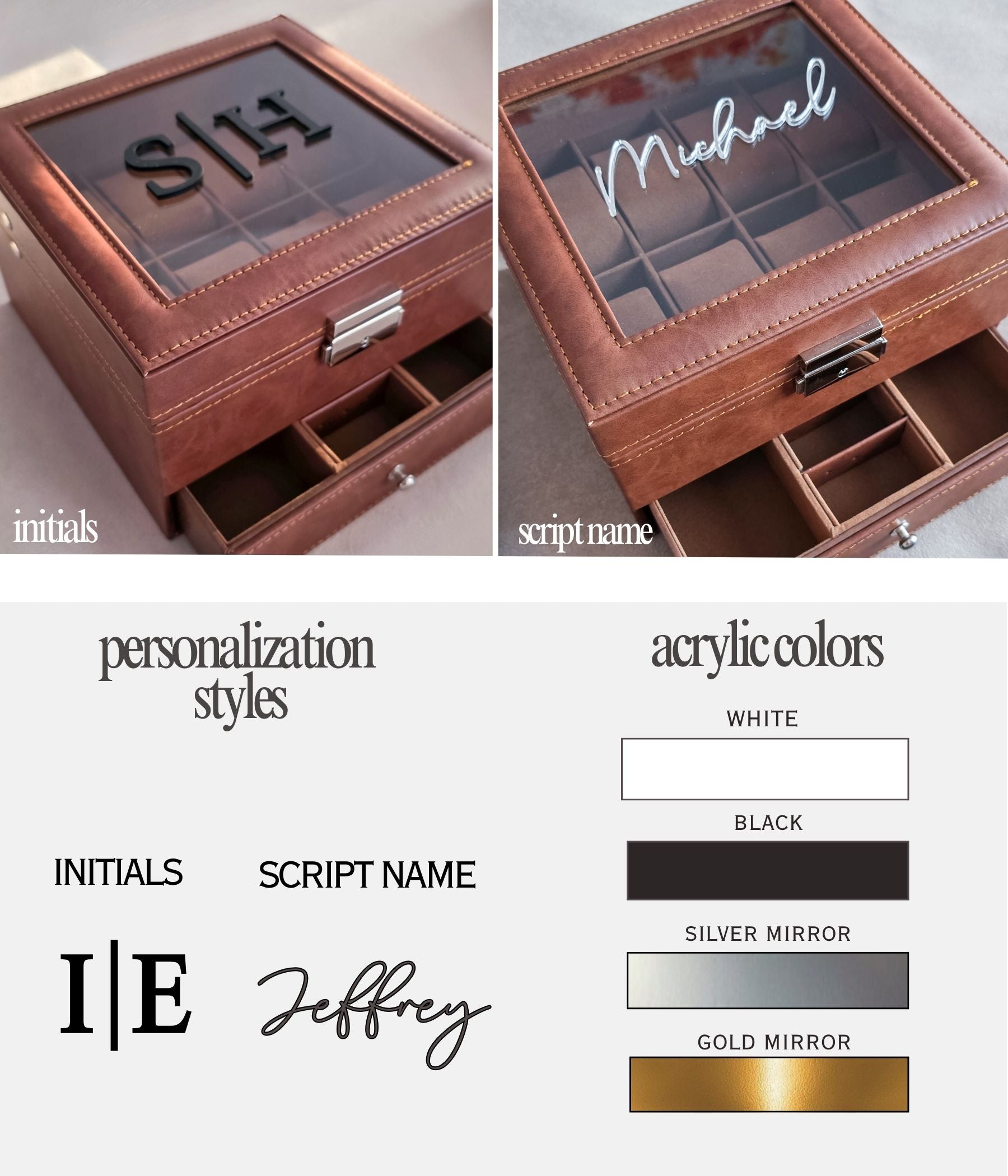 Personalized Leather Watch Box with Drawer