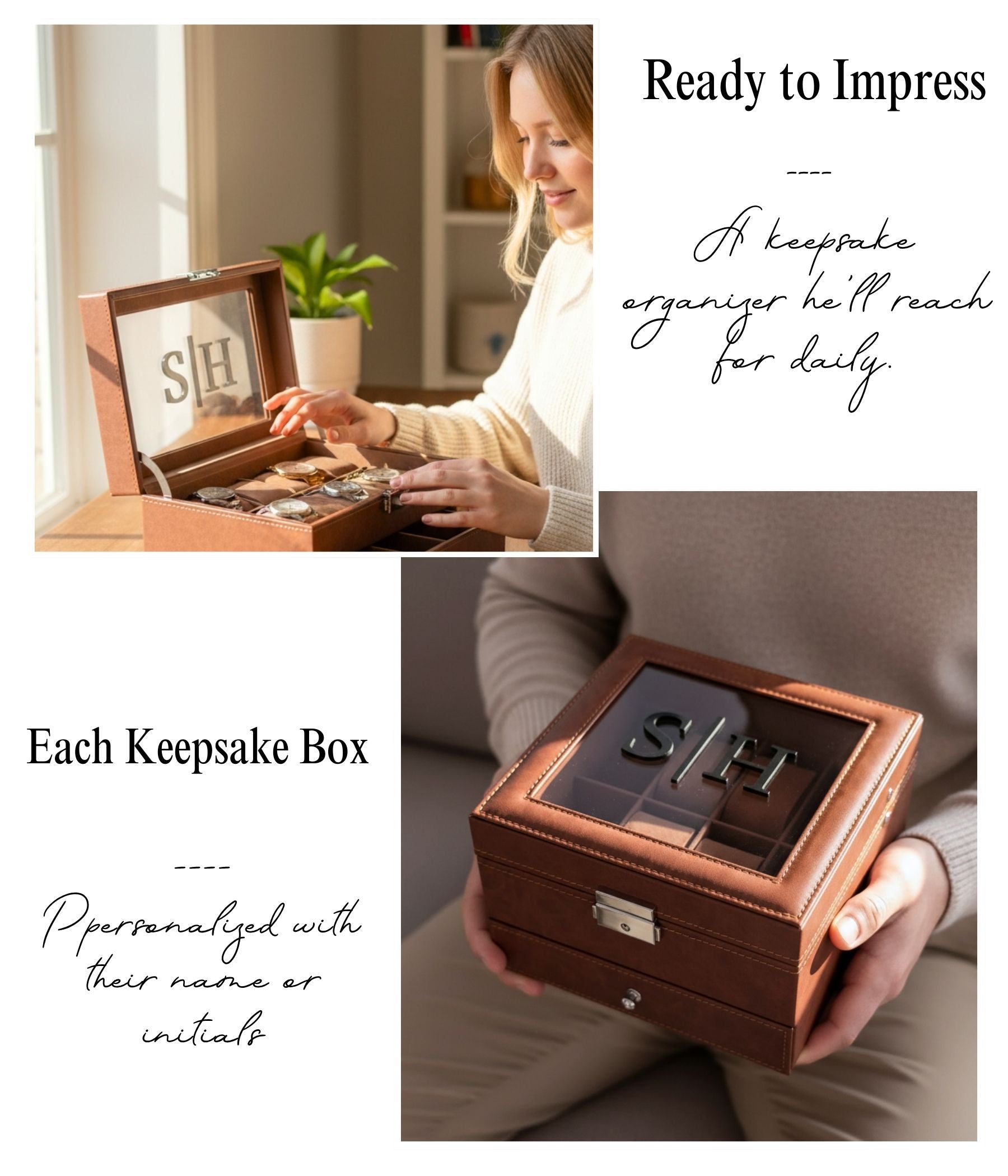 Personalized Leather Watch Box with Drawer